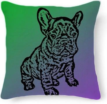 French Bulldog green and purple pillow