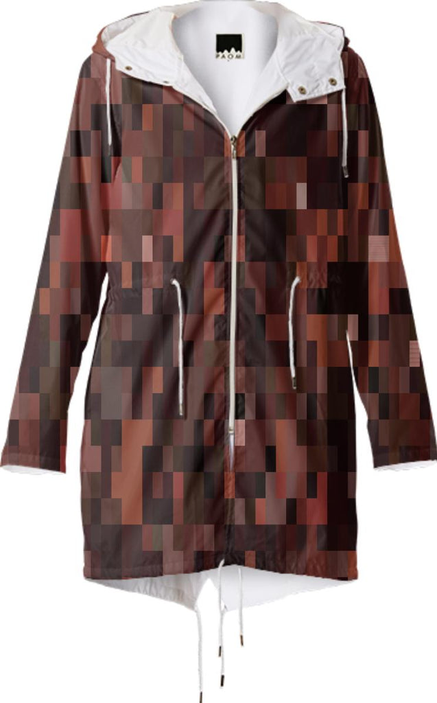 Dark Brown Tones Pixel Abstract Raincoat