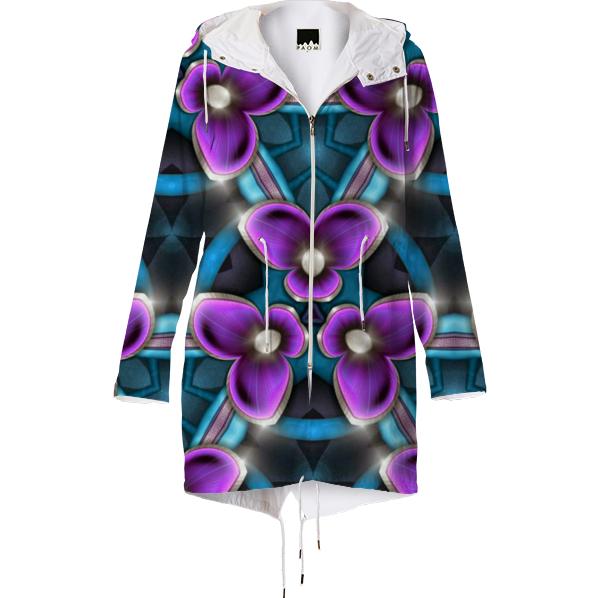 Purple Flowers on Teal Pattern Raincoat