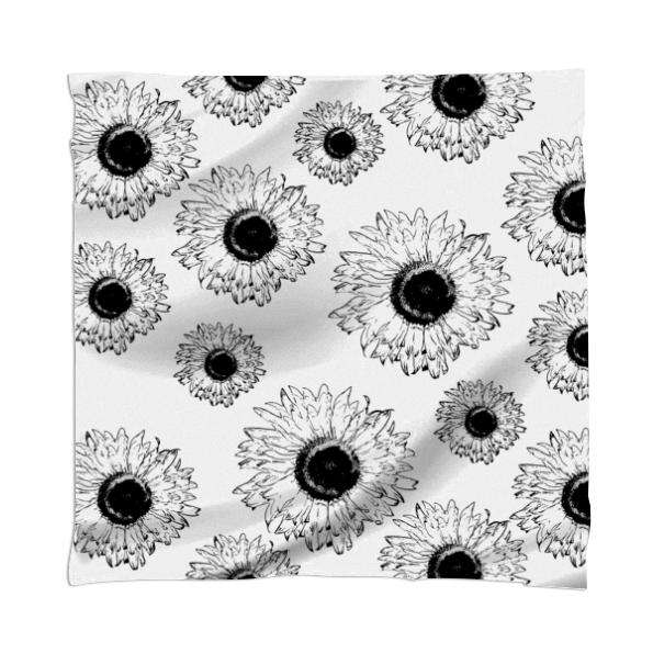 Black and White Sunflowers Scarf