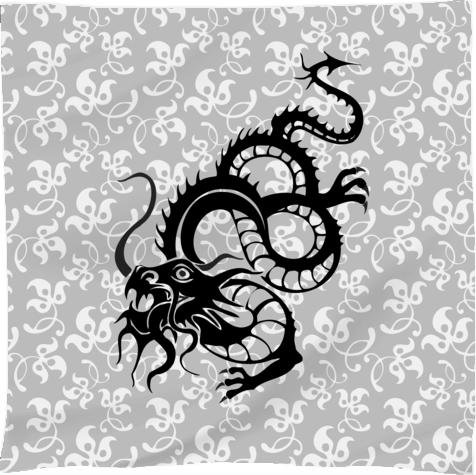Black dragon on oriental floral pattern background