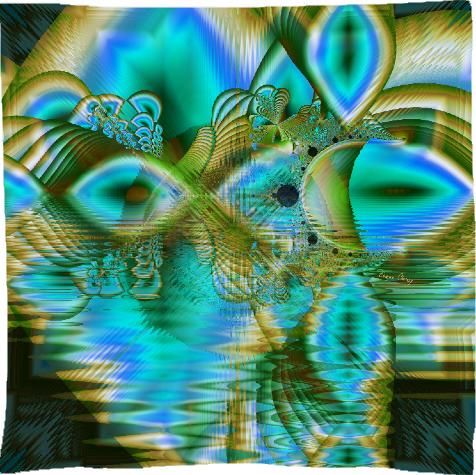 Crystal Gold Peacock Abstract Mystical Lake