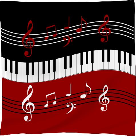 stylish red white black piano keys and notes