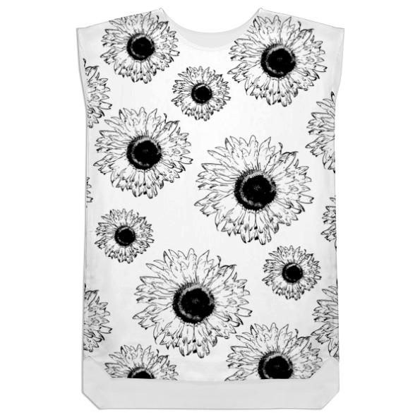 Black and White Sunflowers Shift Dress