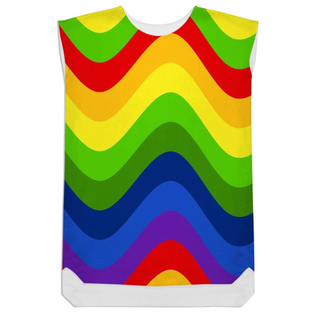 Wavy Rainbow Stripes Shift Dress