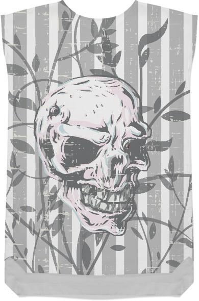 Distressed skull on floral and stripes