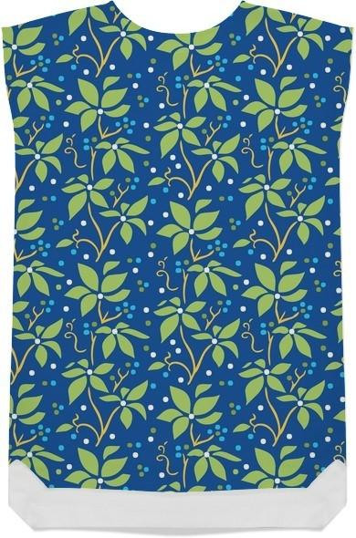 Green Flowers and Dots on Blue