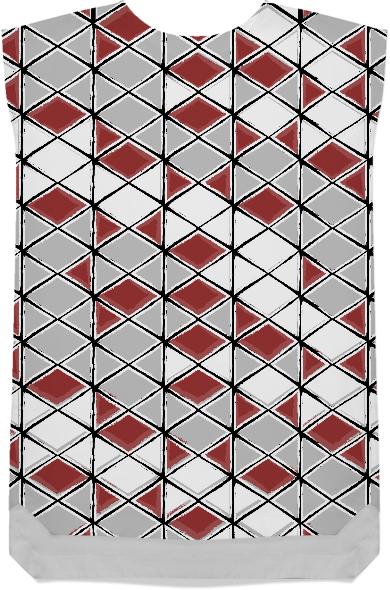 painted geometric pattern in red grey and white
