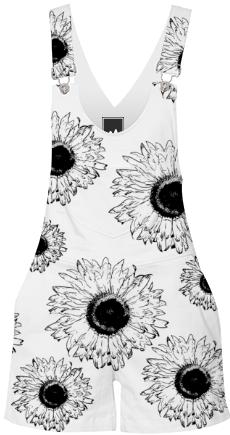 Black and White Sunflowers Shorterall