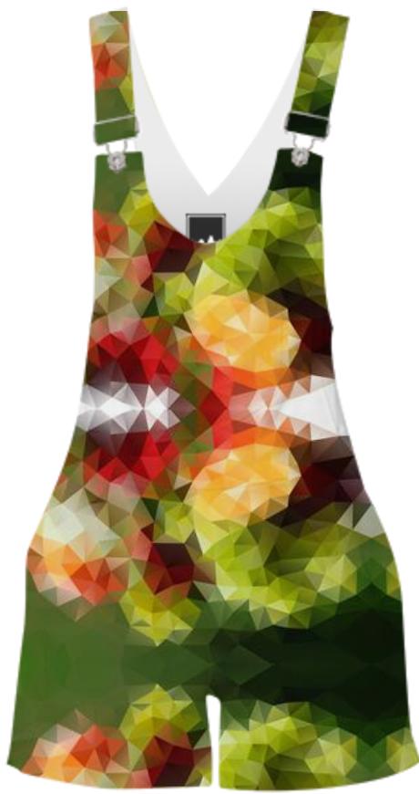 POLYGON TRIANGLES PATTERN GREEN YELLOW RED FRUITS ABSTRACT POLYART GEOMETRIC ORANGE FLOWERS NATURE SHORTERALL