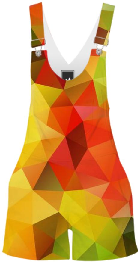 POLYGON TRIANGLES PATTERN YELLOW RED GREEN FRUITS ABSTRACT POLYART GEOMETRIC FLOWER SHORTERALL