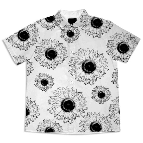 Black and White Sunflowers Short Sleeve Blouse