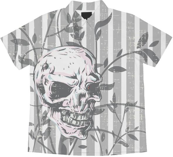 Distressed skull on floral and stripes