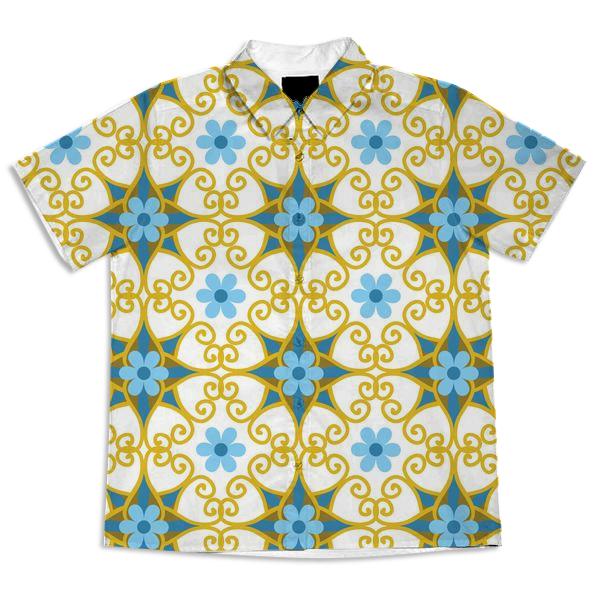 Fun Gold and Blue Floral Abstract shirt