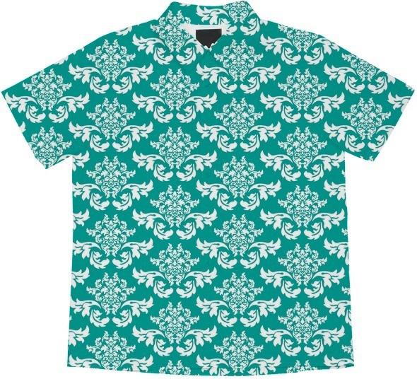 Teal and White Damask