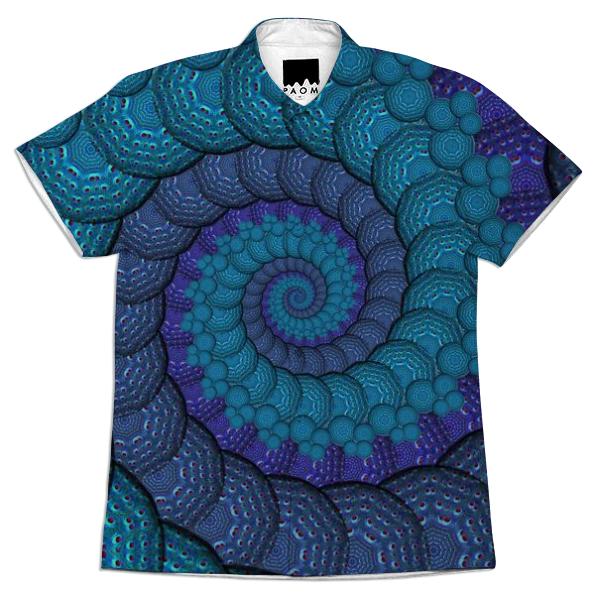 Blue Fractal Spiral Short Sleeved Shirt