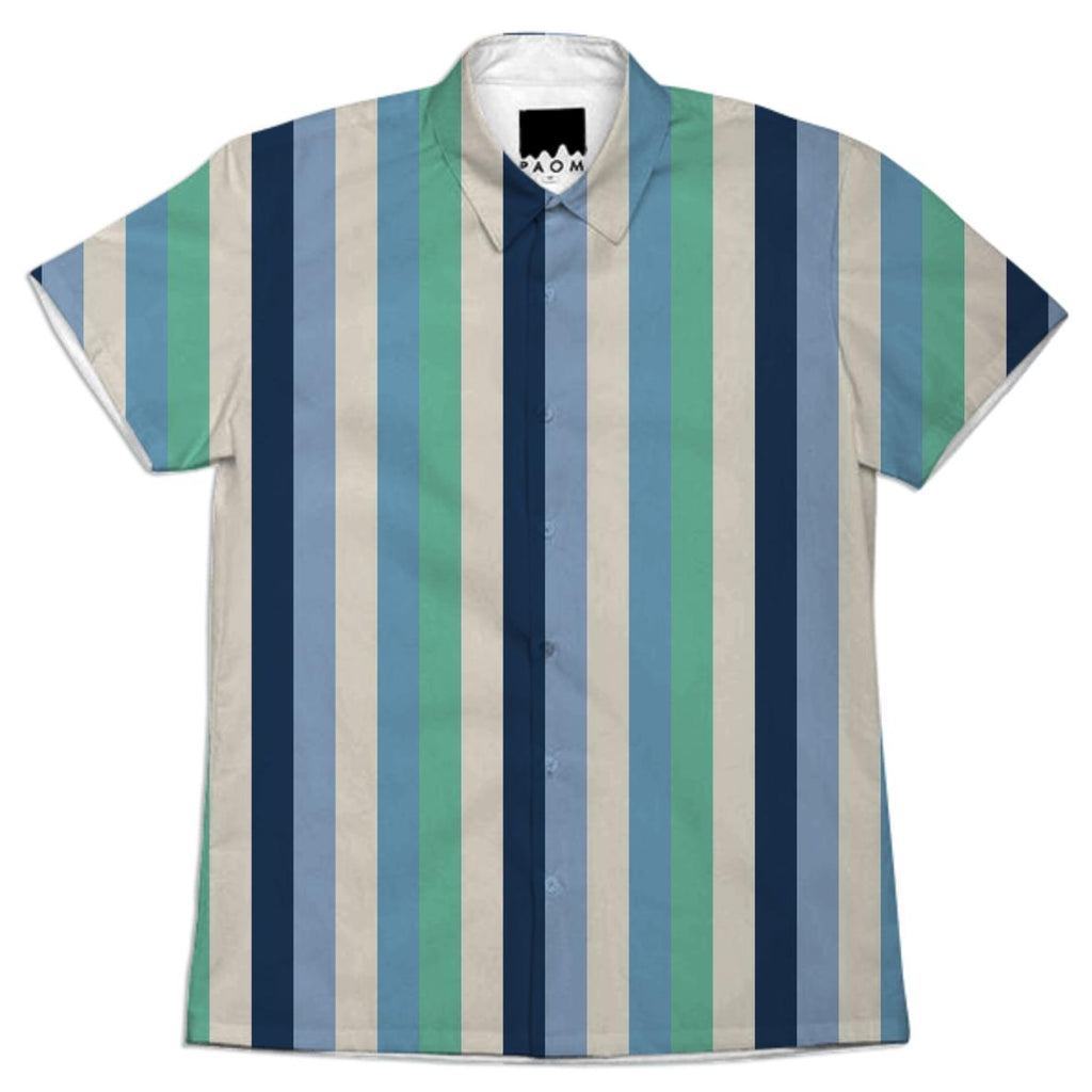 Blue and Green Striped Work Shirt