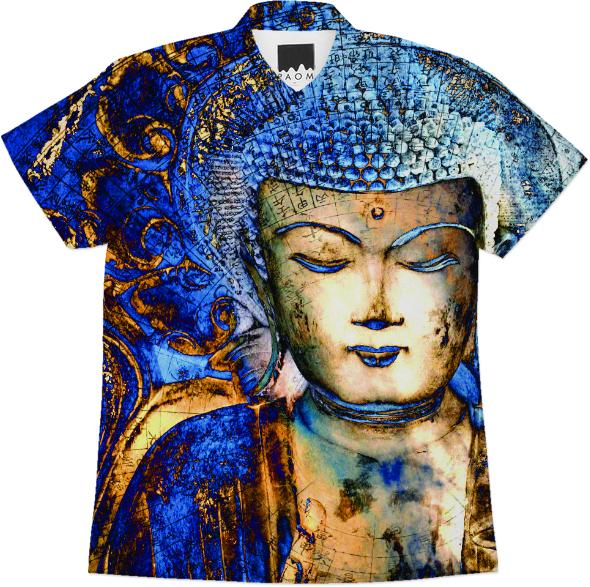 Blue Buddha Button Up Short Sleeve Shirt Inner Guidance Buddhsit Art