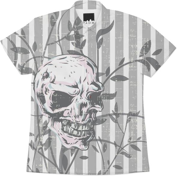 Distressed skull on floral and stripes