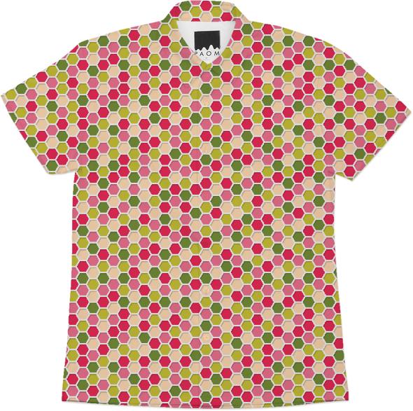 Pink Green Beehive pattern Work Shirt
