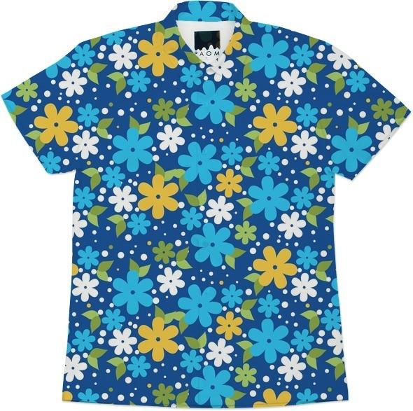 Retro Flowers on Blue Background