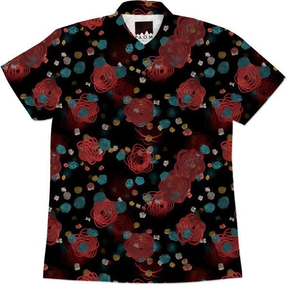 Sprouted Spirals Red and Blue Short Sleeve Work Shirt