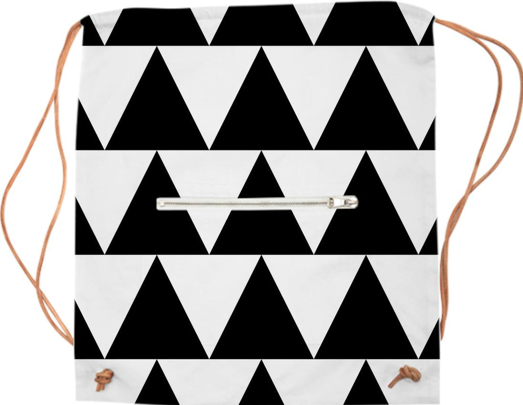 Black and White Triangle Drawstring Bag