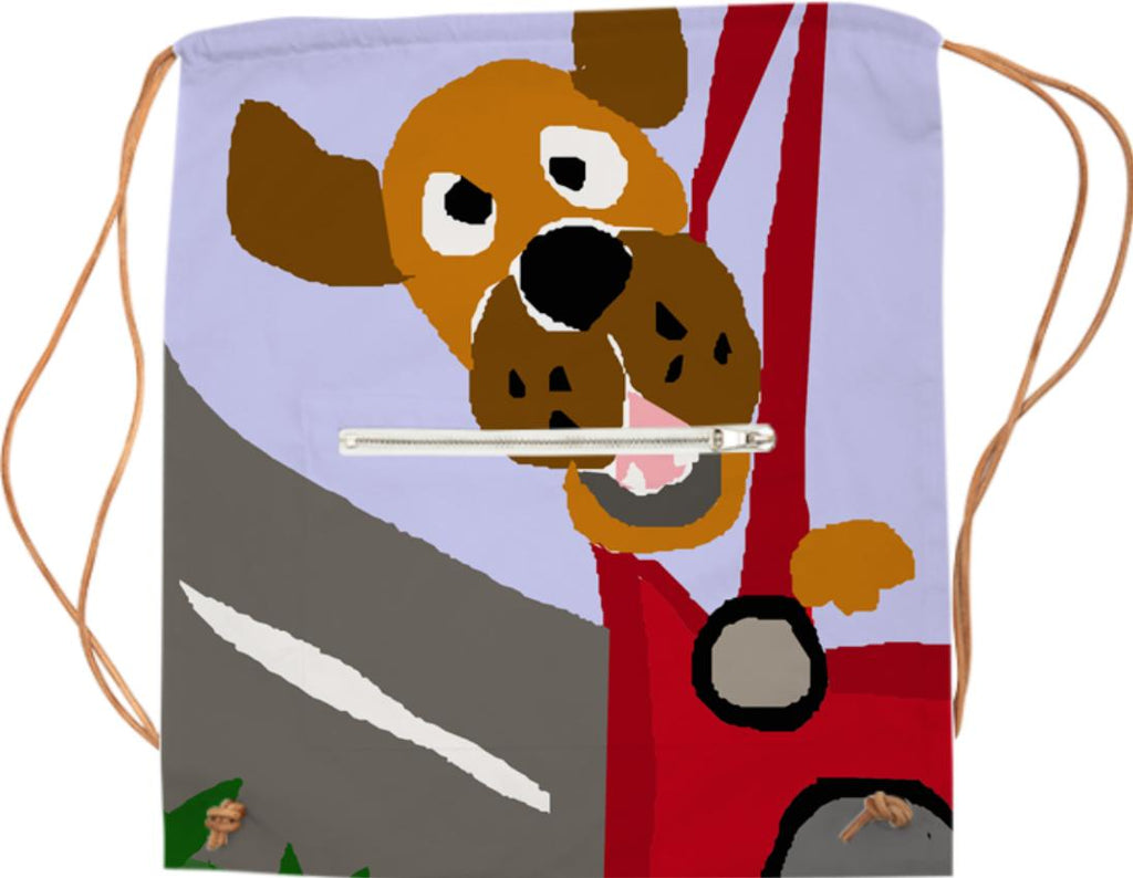 Funny Puppy Dog Riding in Red Car Pop Art Sports Bag