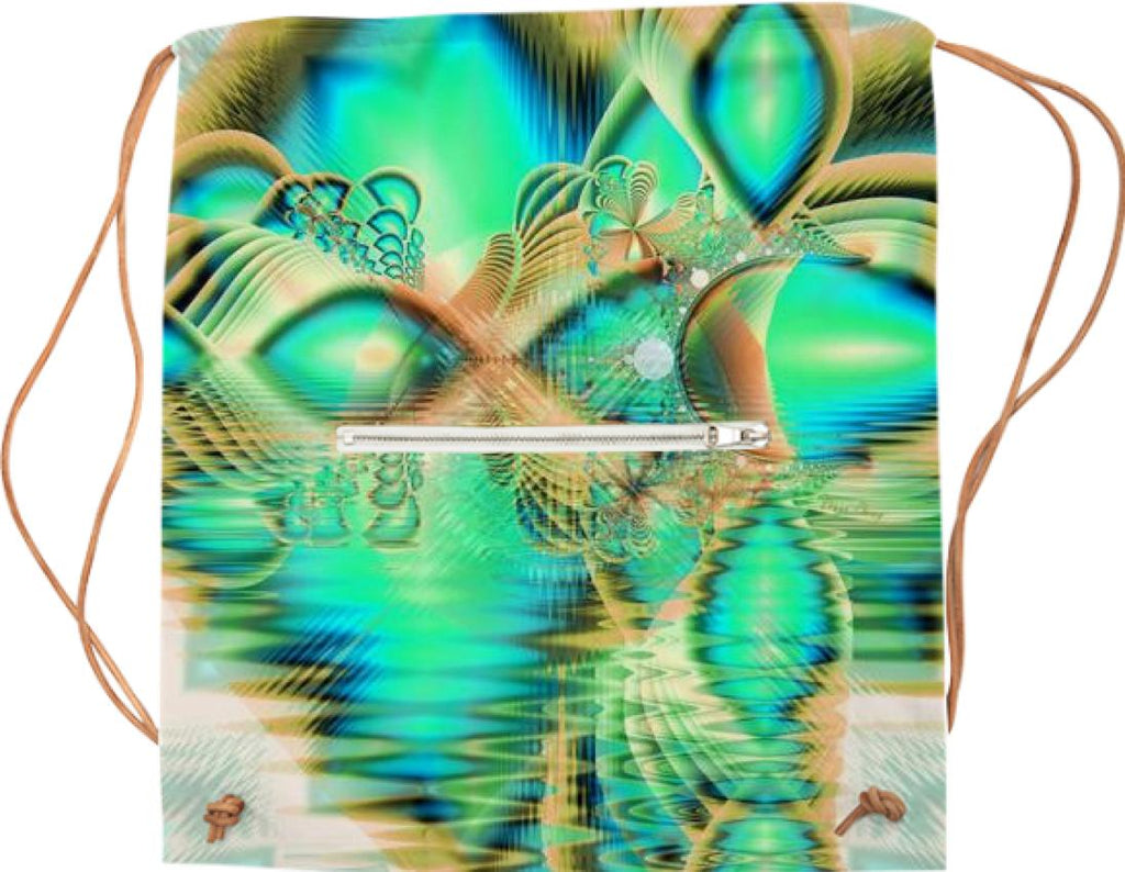 Golden Teal Peacock Abstract Fractal Copper Crystal