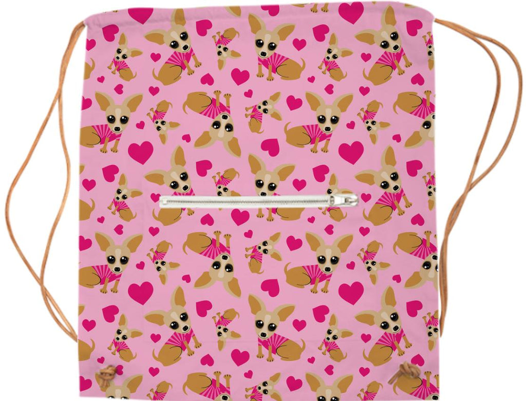 PINK CHIHUAHUA HEART PATTERN SPORTS BAG