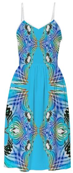 Aqua Blue Fractal Summer Dress