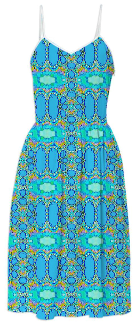 Aqua Blue Pattern Summer Dress
