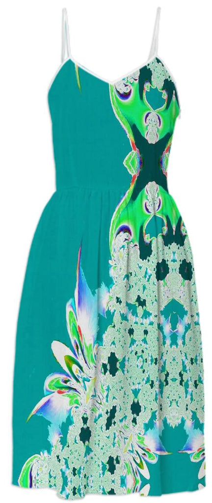 Aqua Feathers n Lace Summer Dress