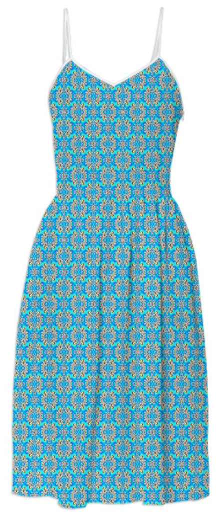 Aqua Flower Pattern Summer Dress