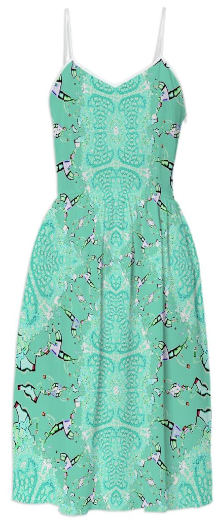 Aqua Green Abstract Summer Dress
