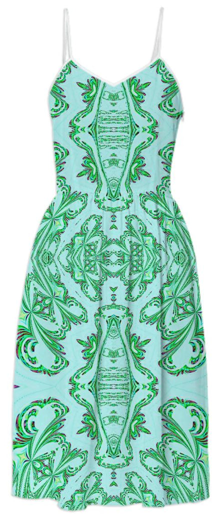 Aqua Green Pattern Summer Dress
