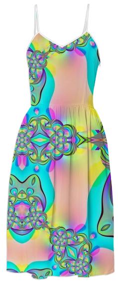 Aqua Pink Abstract Summer Dress