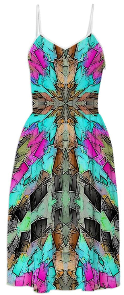 Aqua Pink Pixel Pattern Summer Dress