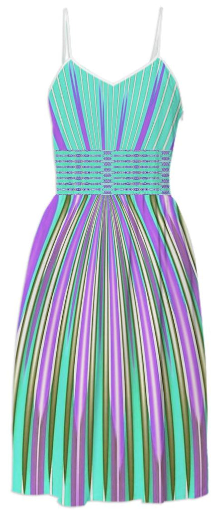 Aqua Purple Stripe Summer Dress