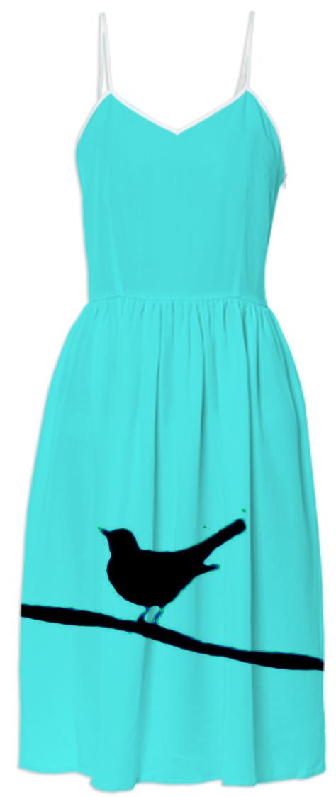 Black Bird on a Wire Turquoise Summer Dress Black Bird on a Wire Turquoise Summer Dress