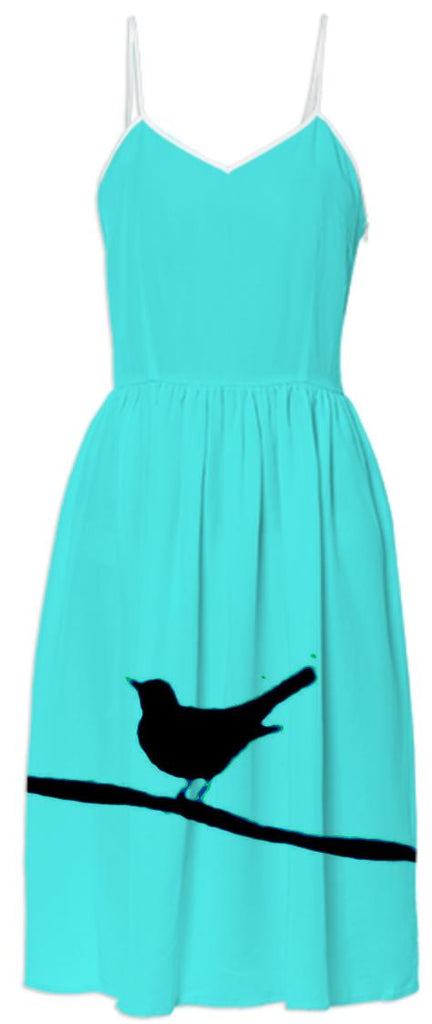 Black Bird on a Wire Turquoise Summer Dress
