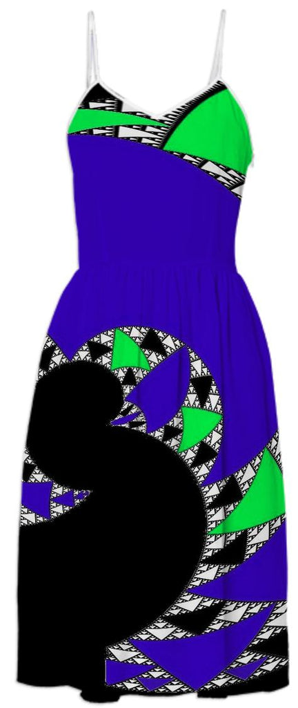 Black Blue Abstract Swirl Summer Dress