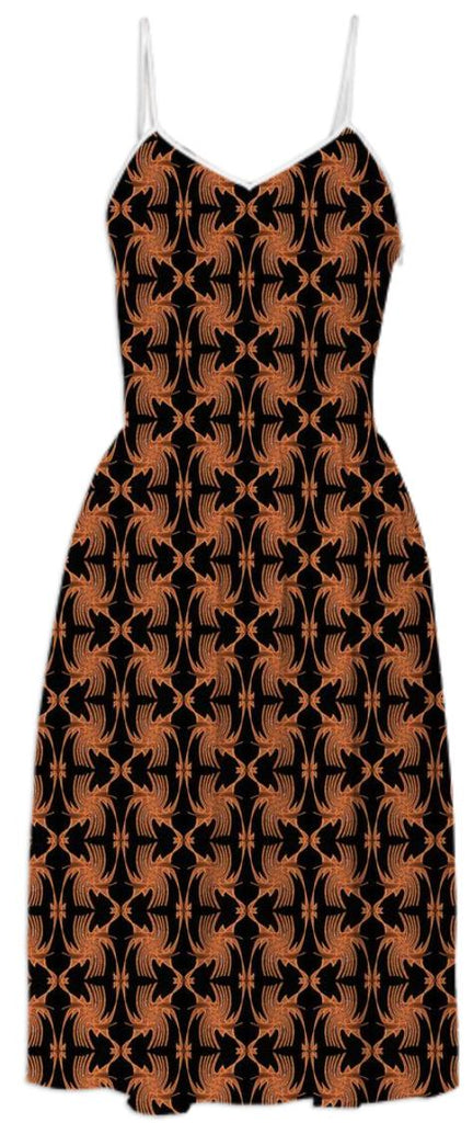 Black Orange Swirls Summer Dress