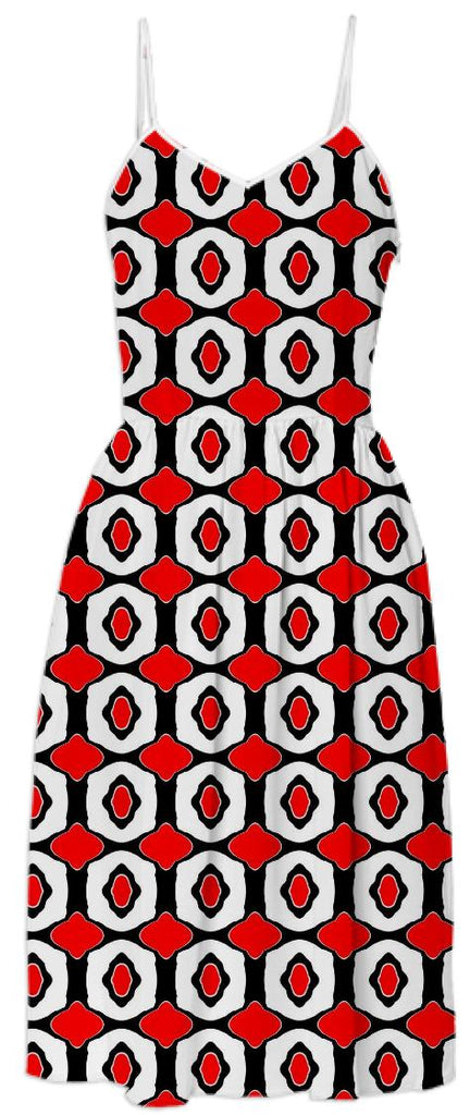 Black White and Red Retro Print Dress