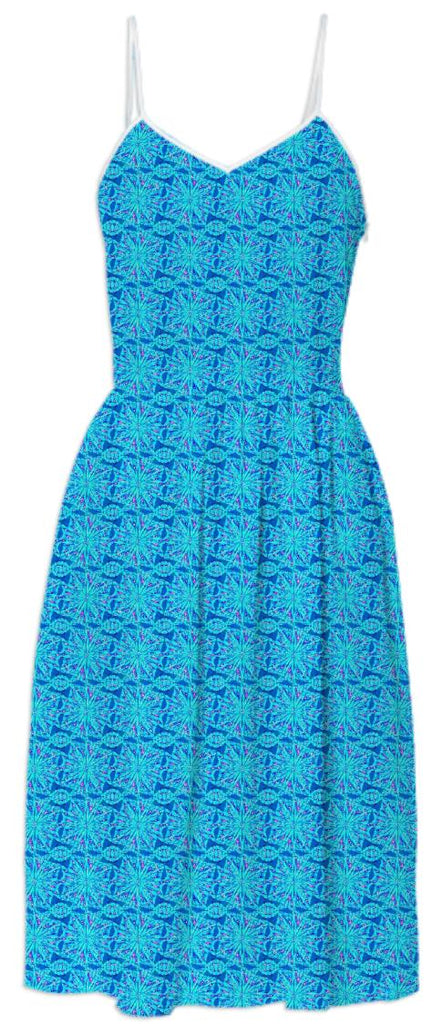 Blue Abstract Flowers Summer Dress