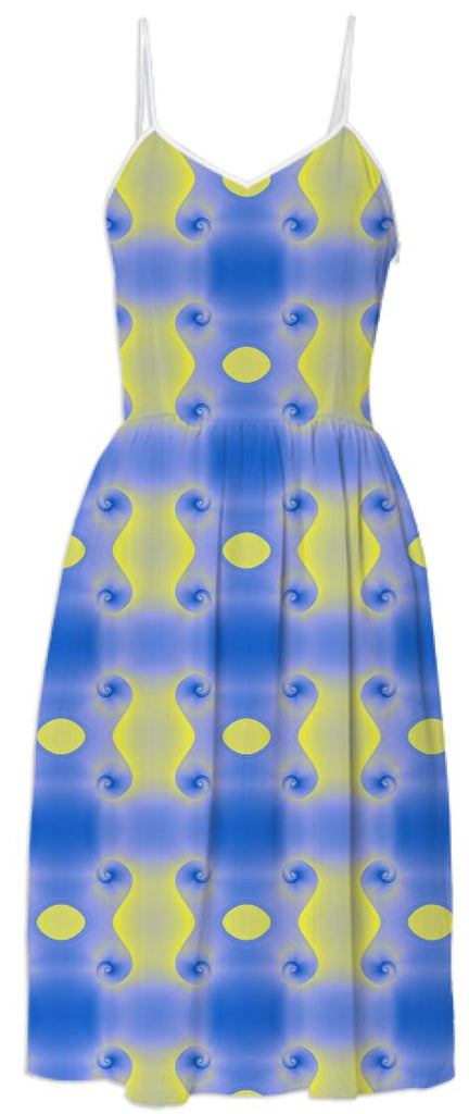Blue and Yellow Spirals Print Dress