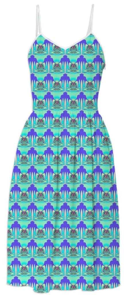 Blue Aqua Abstract Design Summer Dress