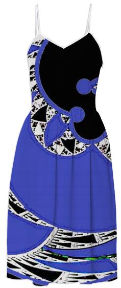 Blue Black Abstract Swirl Summer Dress