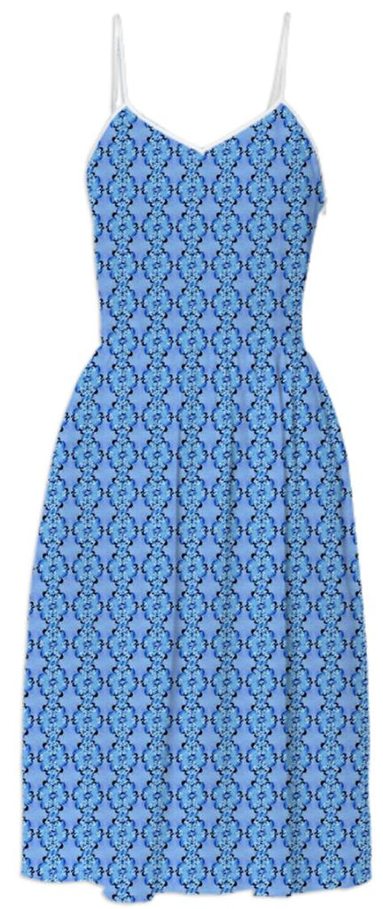 Blue Fractal Flower Summer Dress