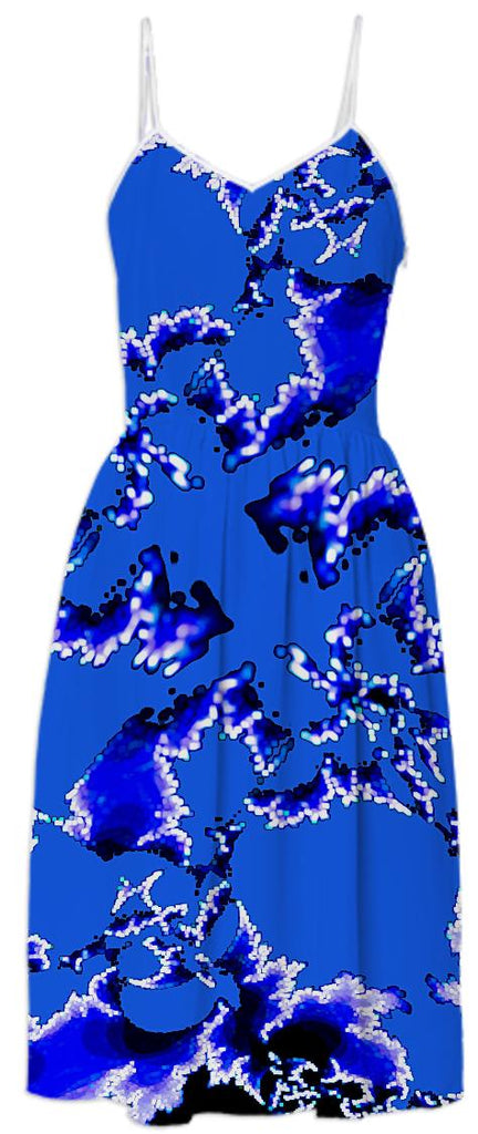 Blue Fractal Pattern Summer Dress
